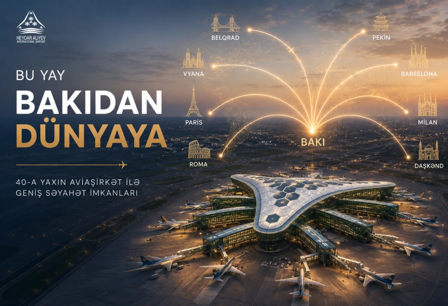 Heydər Əliyev Beynəlxalq Aeroportundan 40-a yaxın aviaşirkət tərəfindən aviareyslər həyata keçirilir