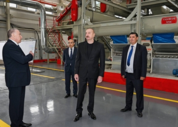 İlham Əliyev Sabirabadda pambıq emalı zavodunun fəaliyyəti ilə tanış olub